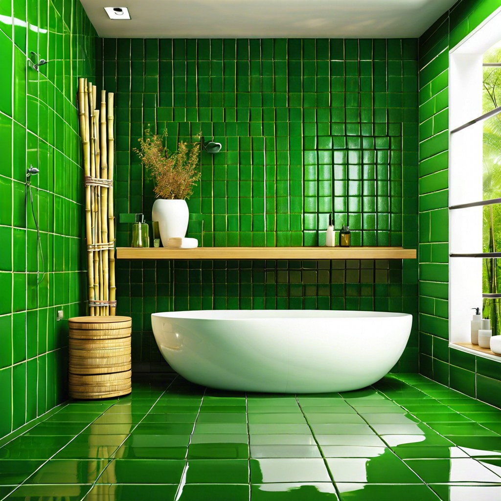 forest green tiles and bamboo accessories