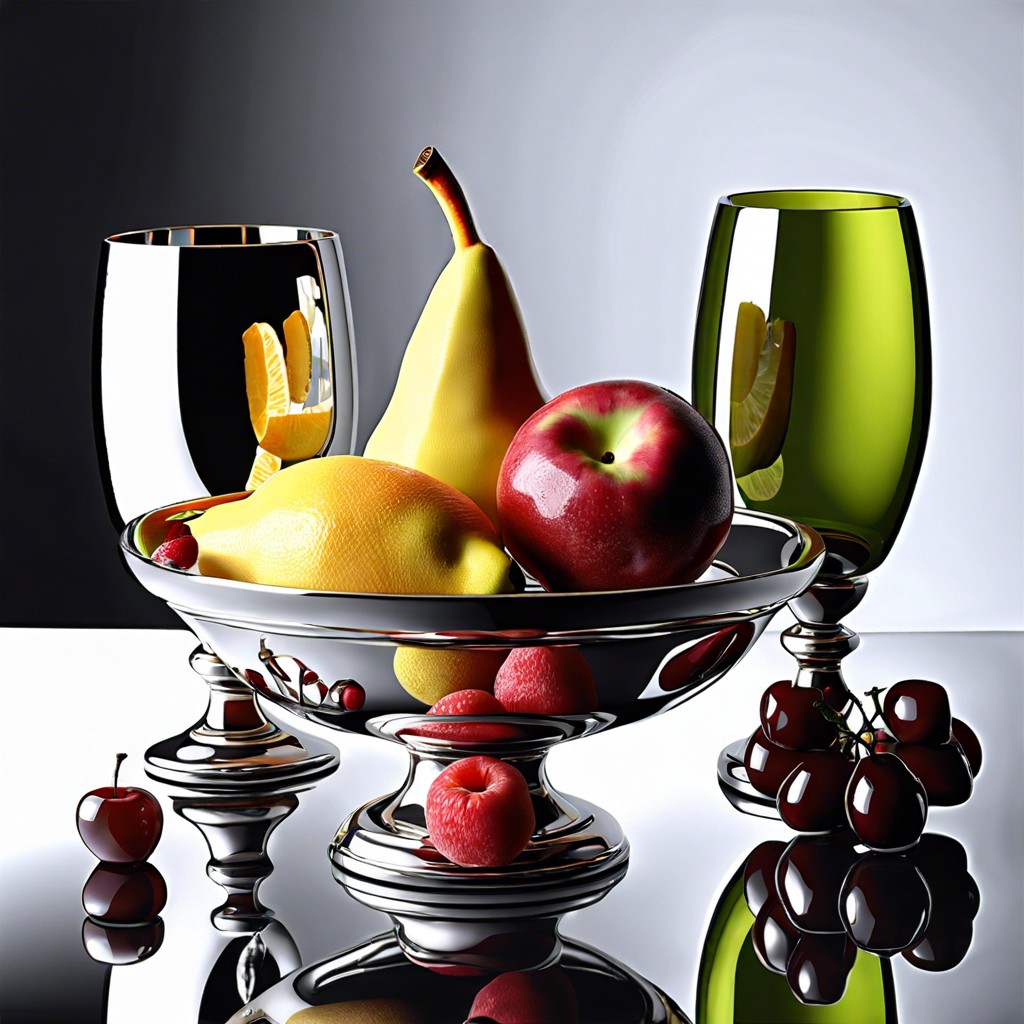 fruits with reflective objects like spoons or mirrors