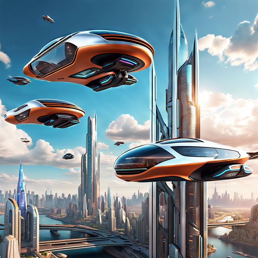 future city with flying cars