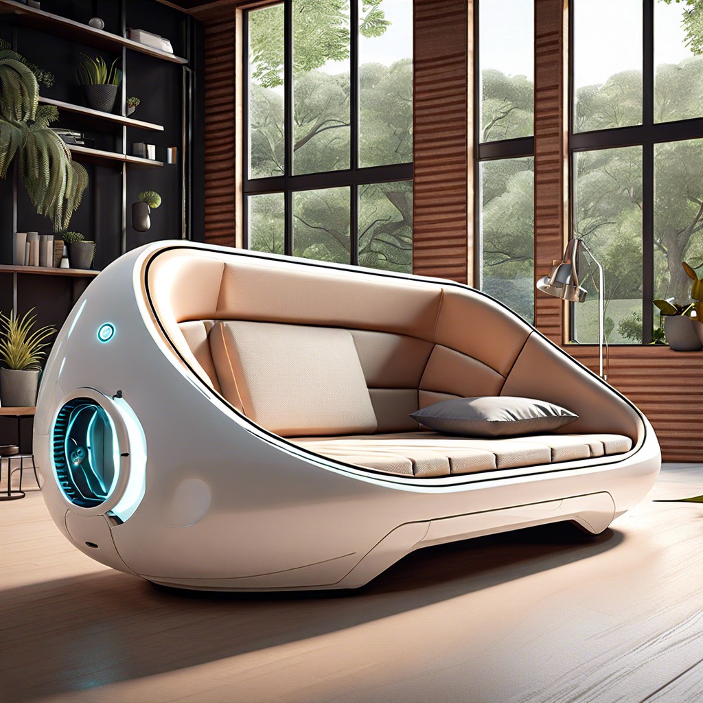 futuristic capsule sofa bed with tech features