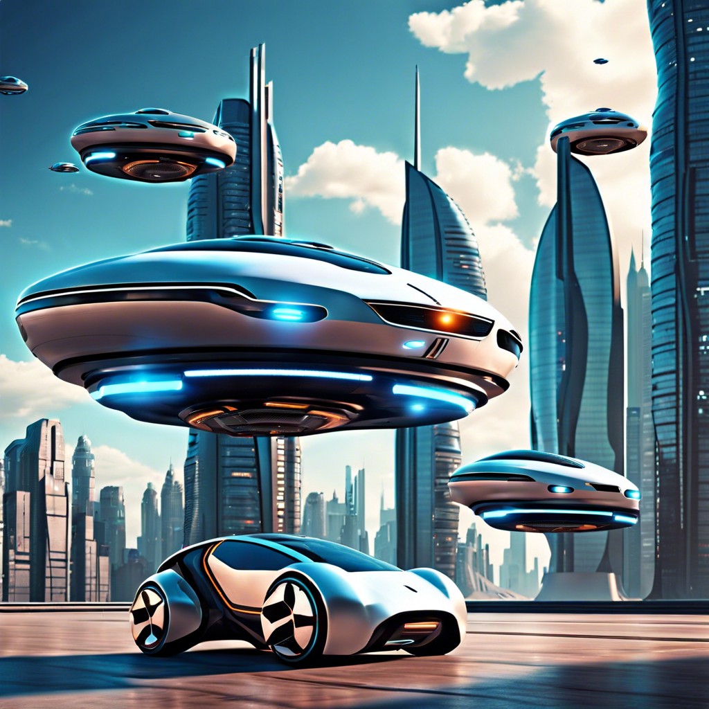 futuristic city with hover cars