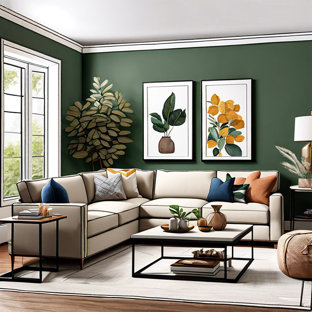 gallery view arrange art or a photo gallery above the sectional as a focal point