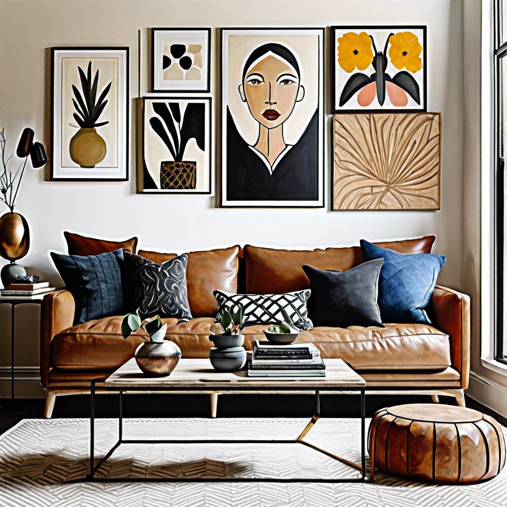 gallery wall with mixed art pieces