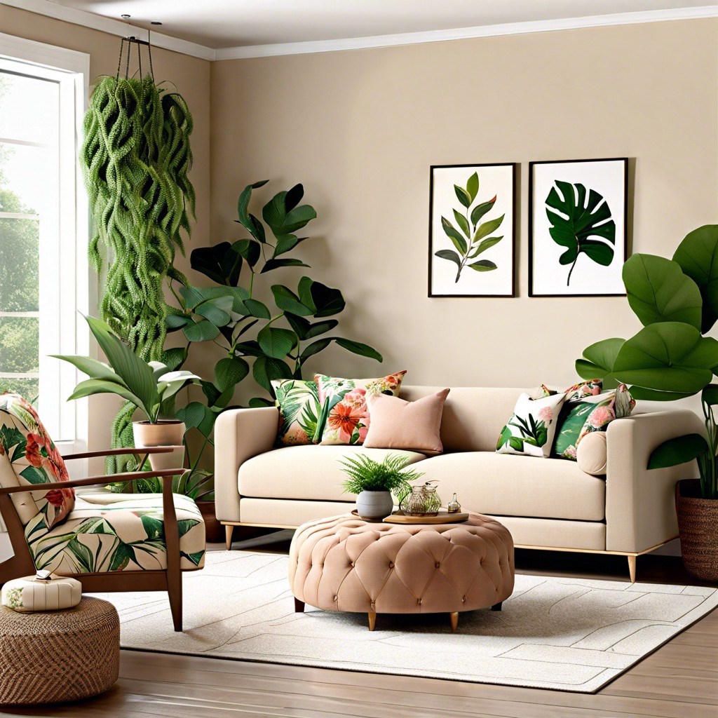 garden inspired surround with plenty of greenery and floral prints
