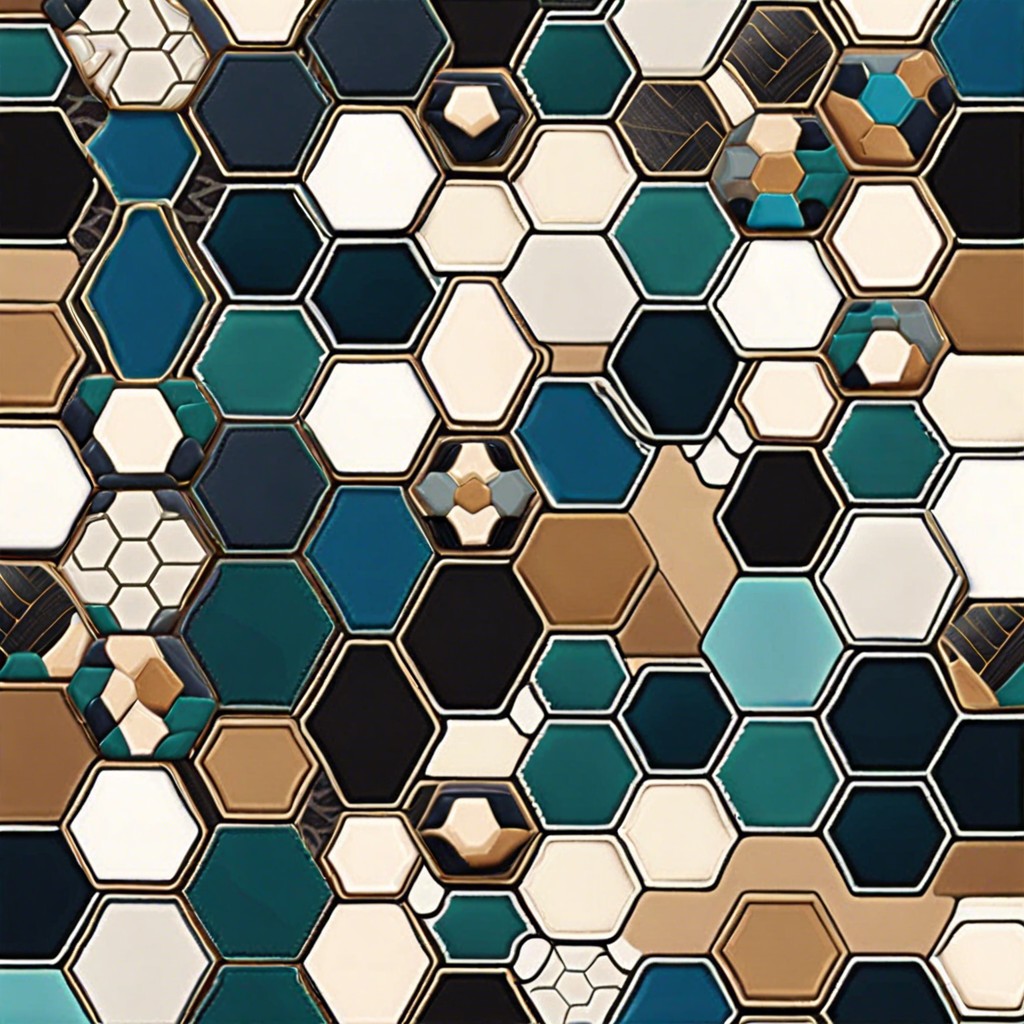 geometric patchwork different patterns within each hexagon