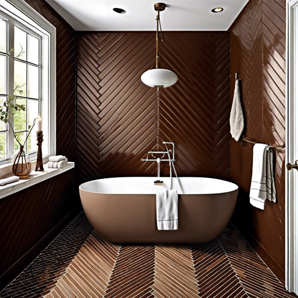 geometric patterns lay brown tiles in herringbone or chevron patterns to add dynamic interest