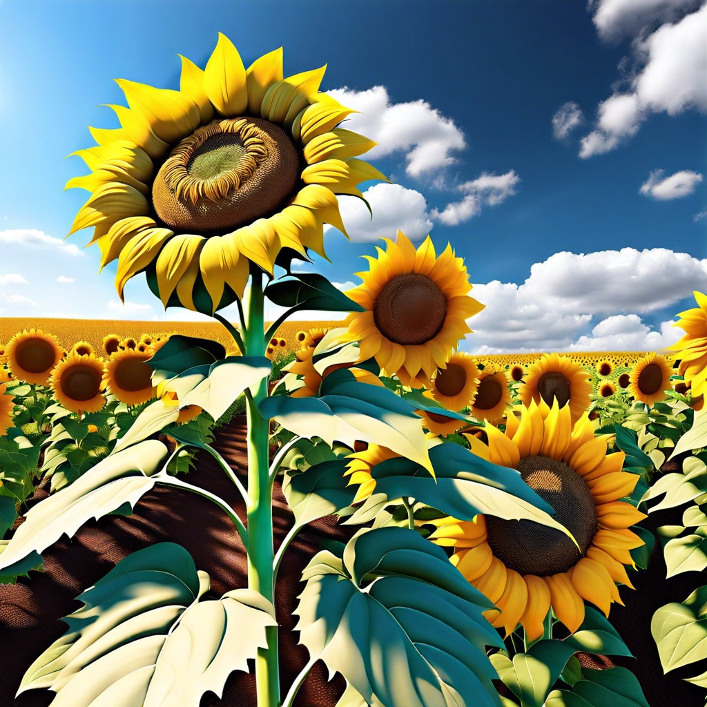 giant sunflower imagine a colossal sunflower towering over a standard landscape