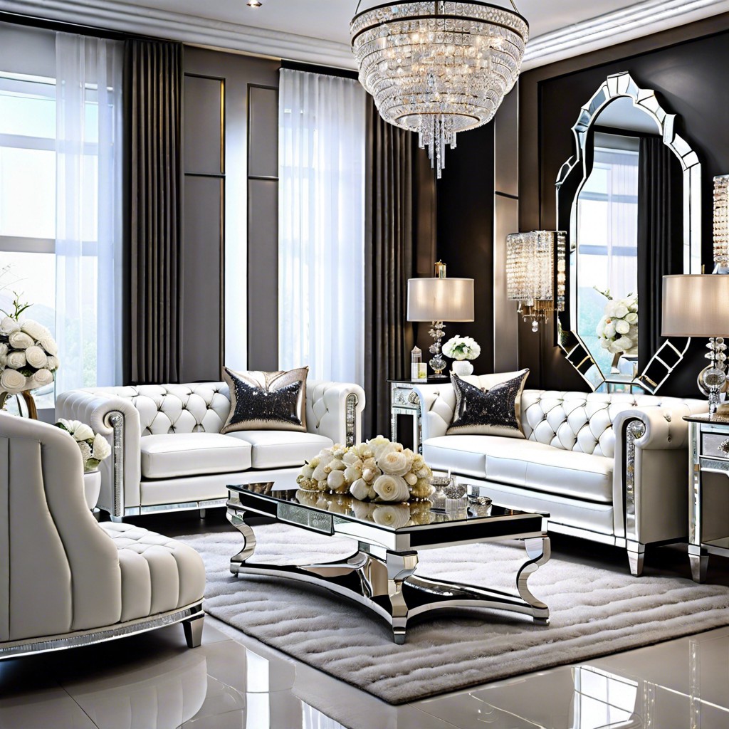 glamorous retreat add mirrored furniture crystal lighting and luxurious fabrics to elevate the elegance