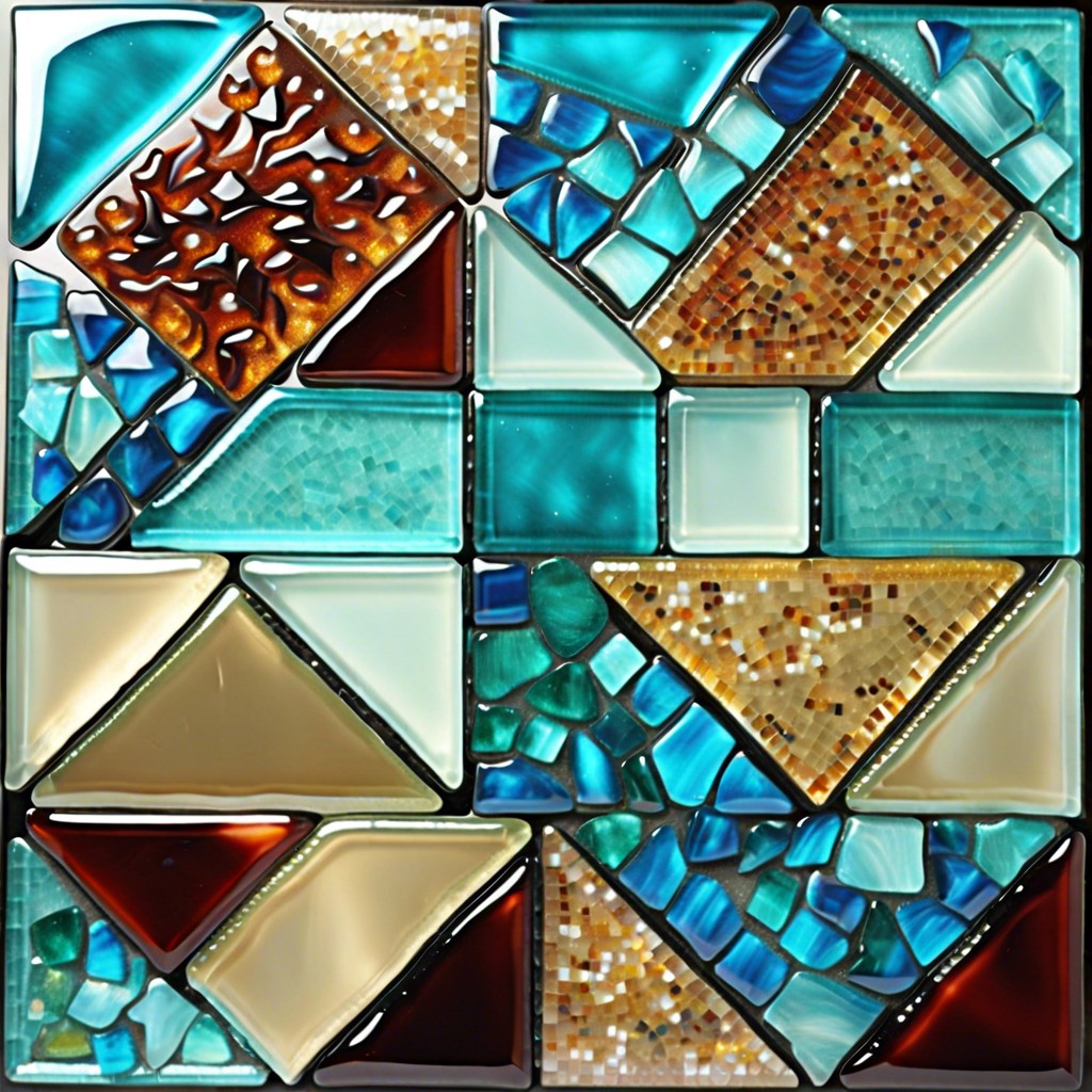 glass mosaic shimmery mosaic tiles that reflect the light and add a glamorous touch