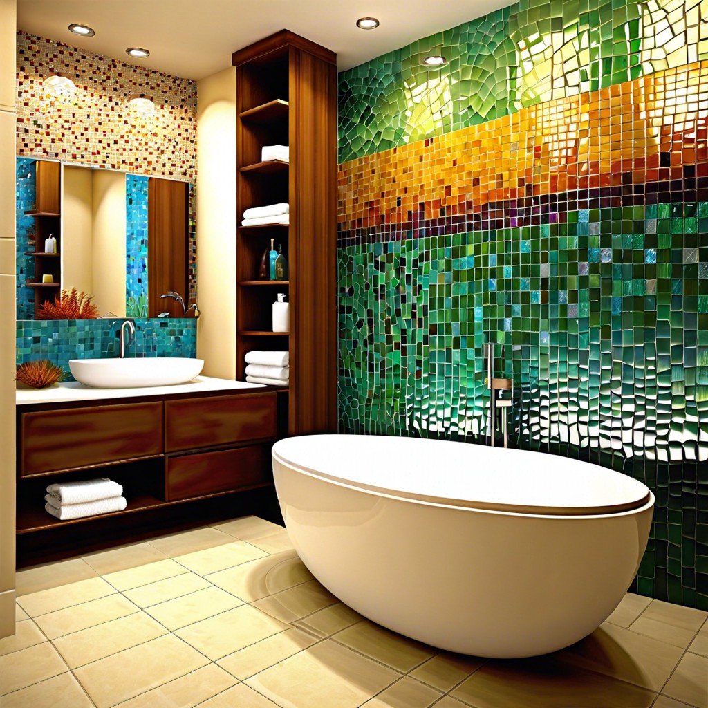 glass mosaic tiles as a colorful accent wall