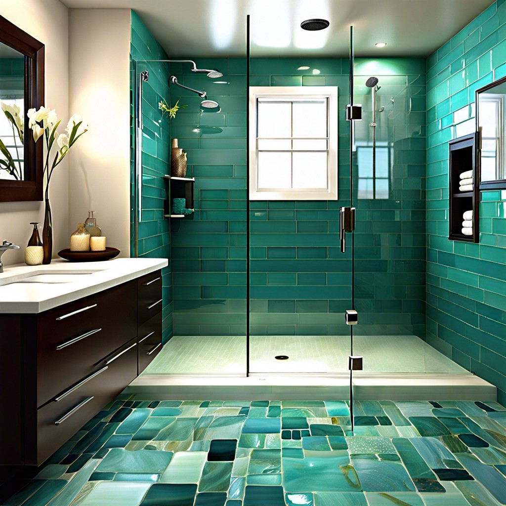 glass tile in ocean hues