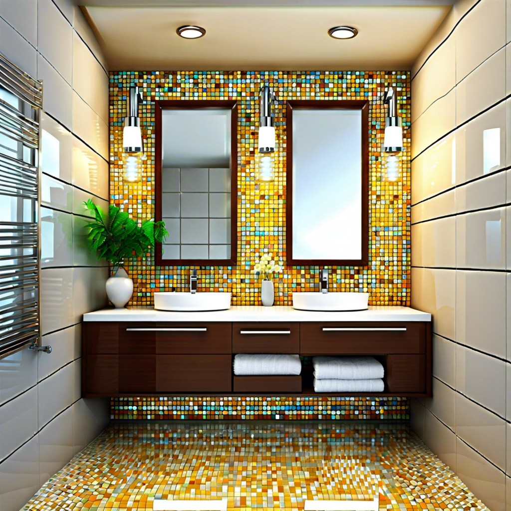 glass tile oasis employ glass mosaic tiles that reflect light to brighten up the bathroom space