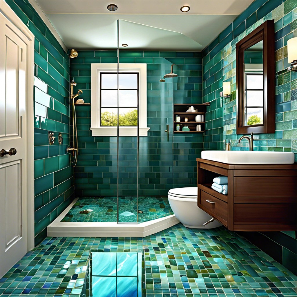 glass tiles in sea tones for a refreshing oceanic feel