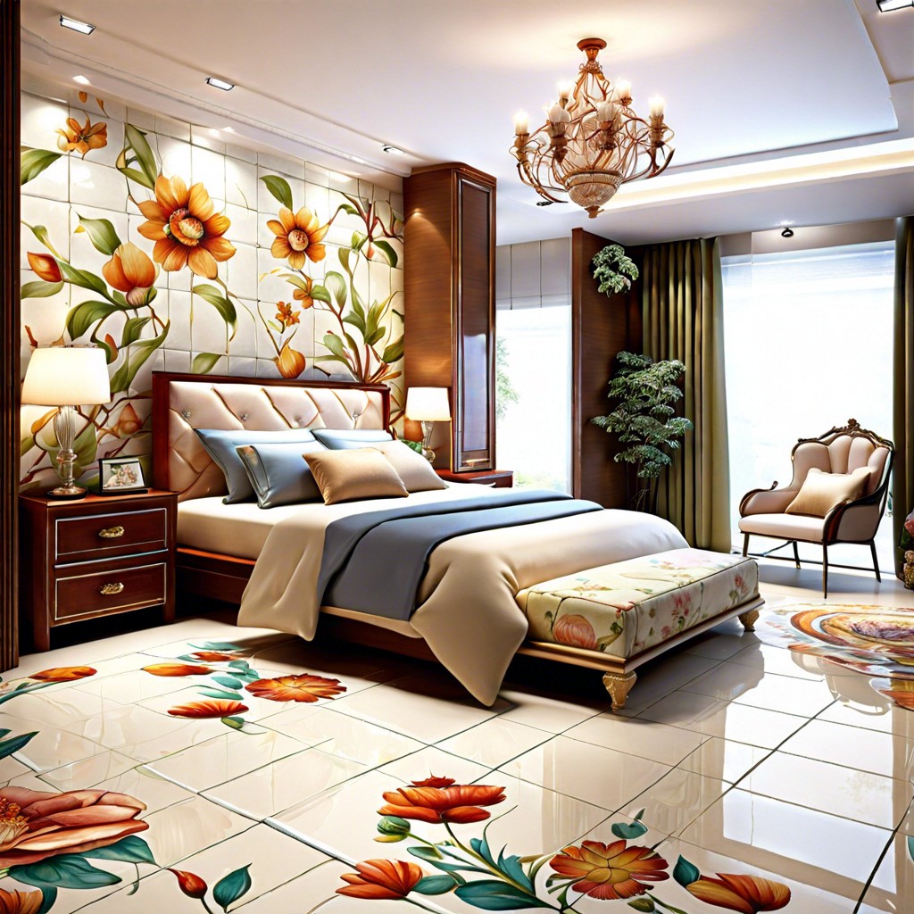 glazed ceramic tiles with floral patterns