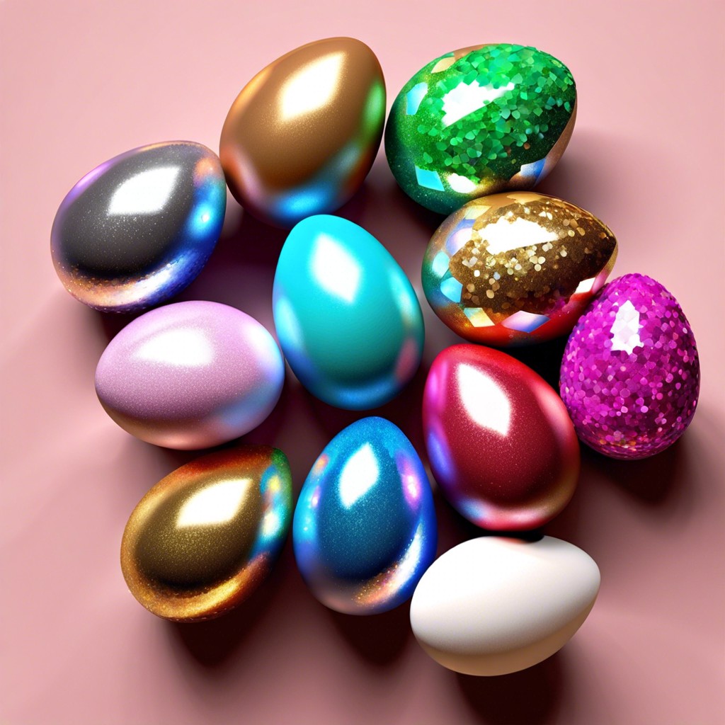 glitter eggs apply glue and sprinkle different colors of glitter