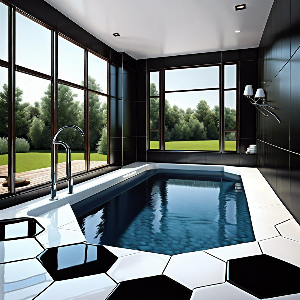 glossy black hexagon tiles