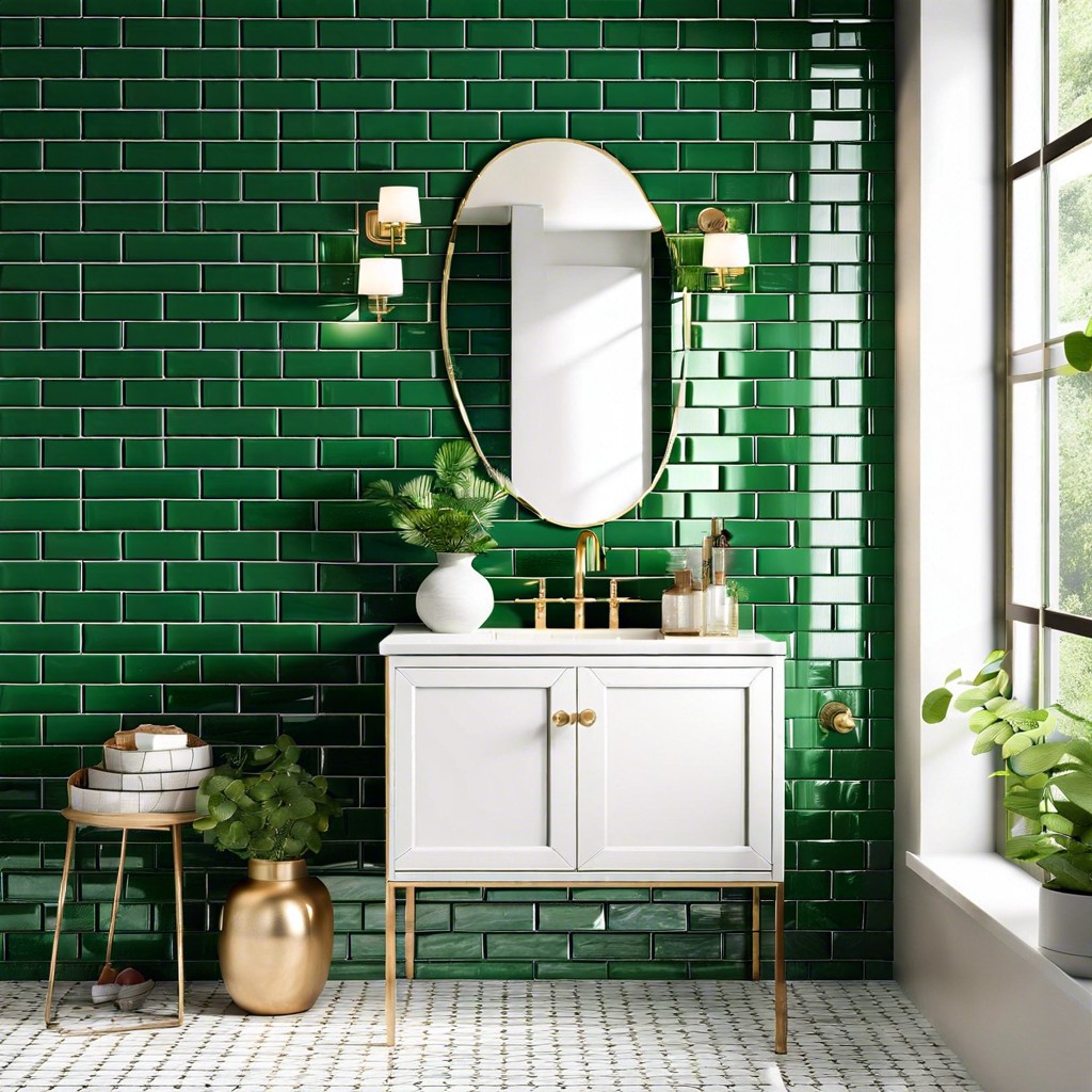 glossy emerald green subway tiles