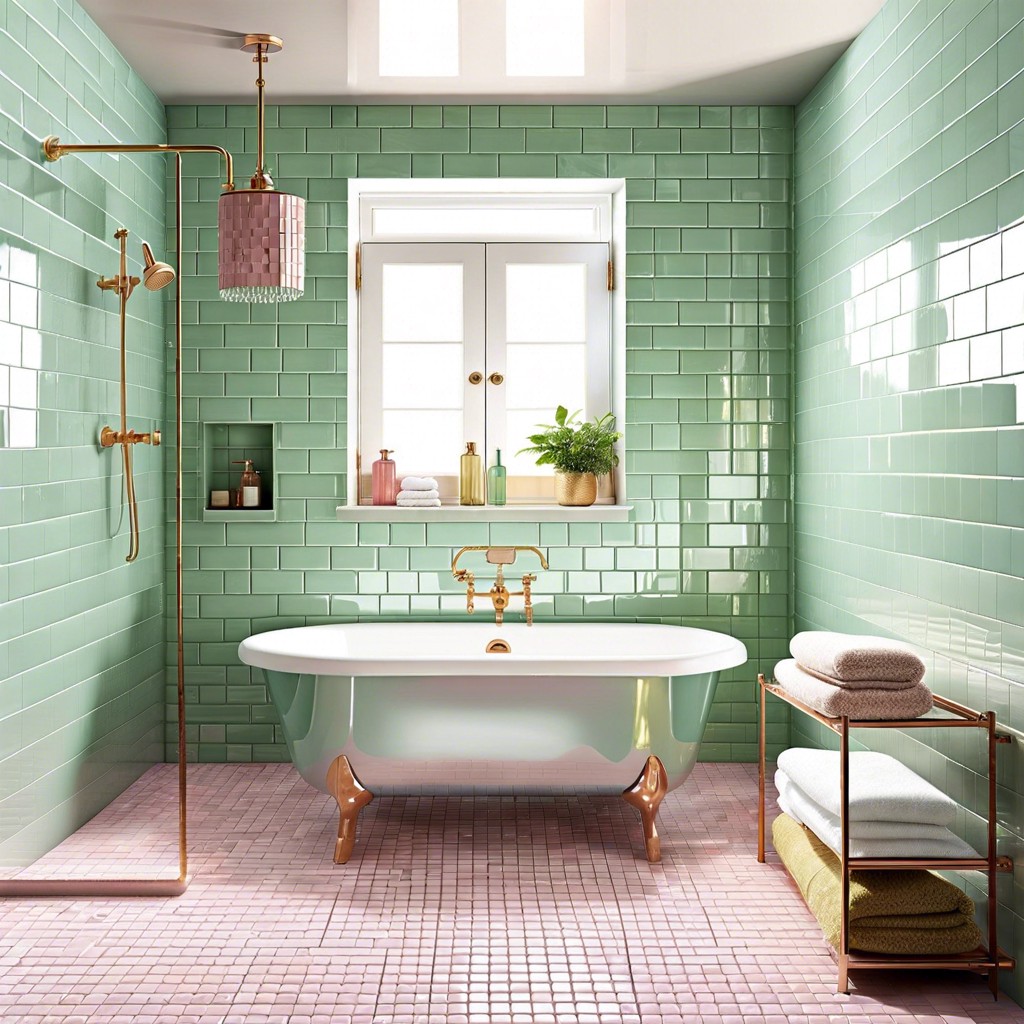 glossy subway tiles in soft pastels