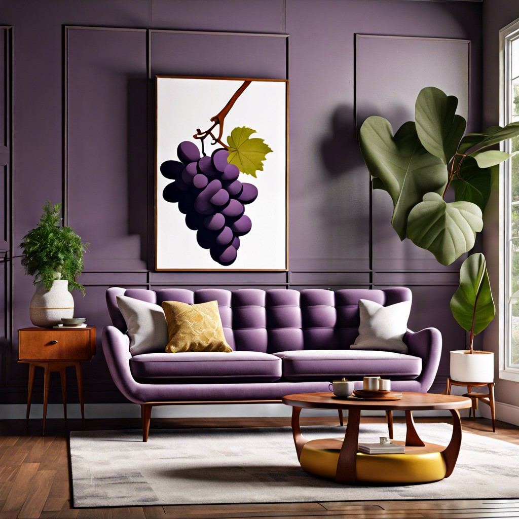 grape mid century modern couch