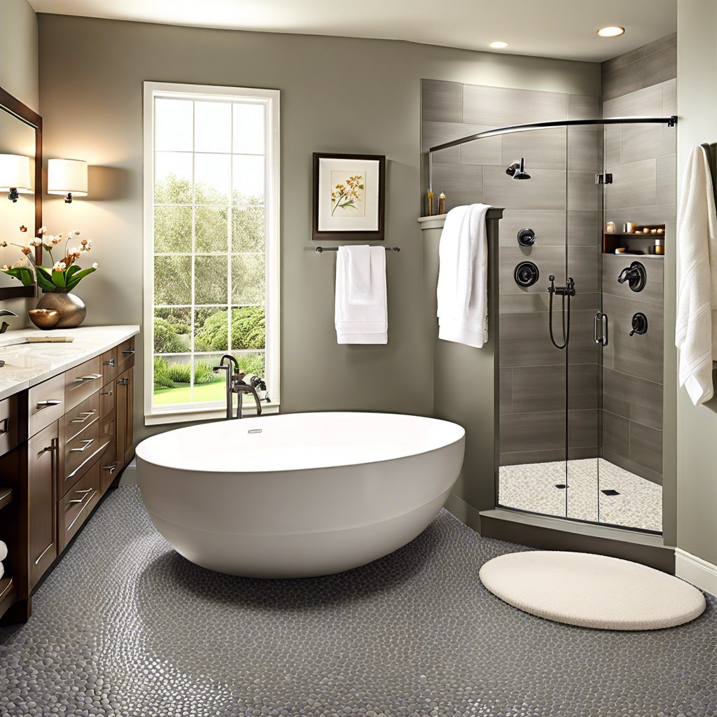 gray pebble tile for a spa like feel