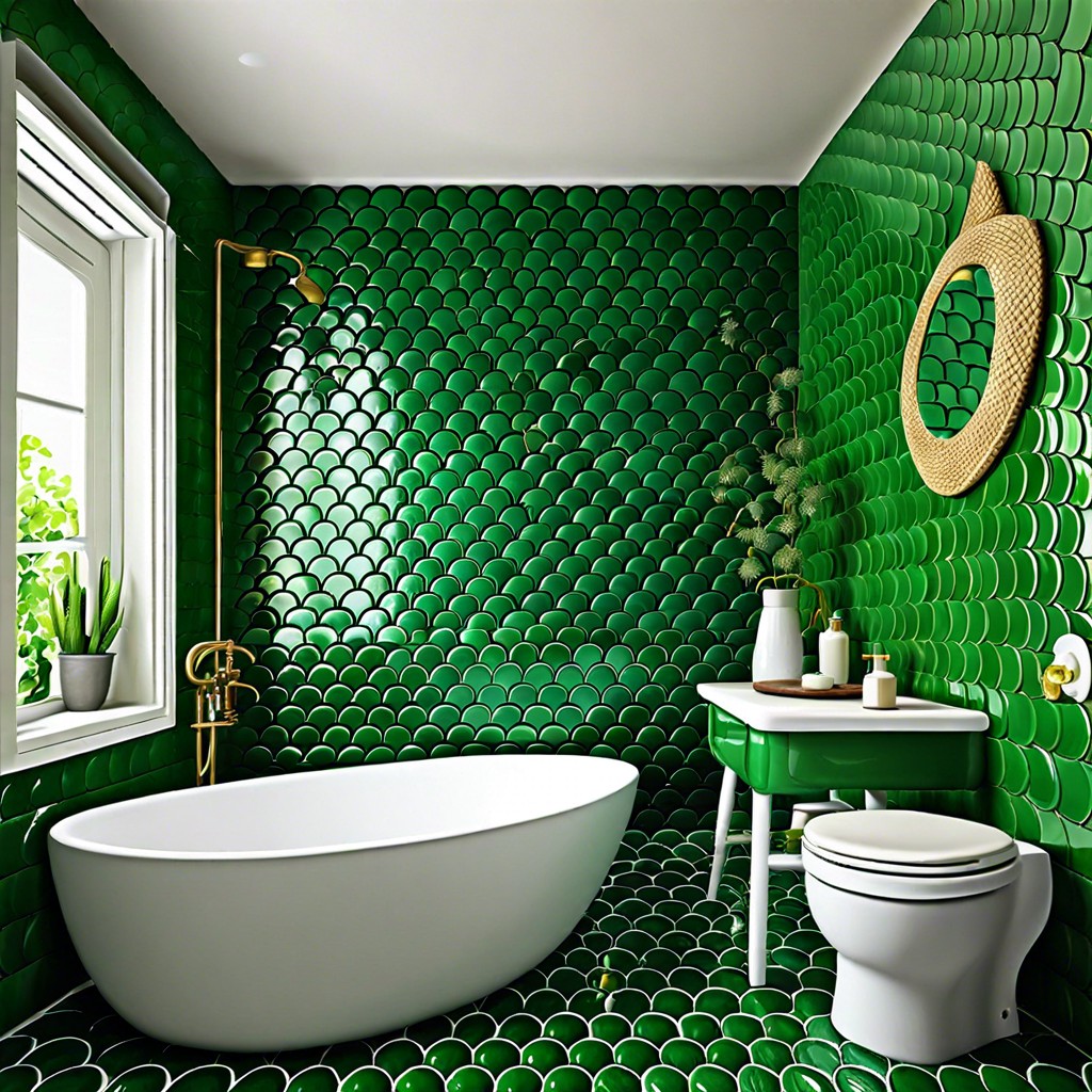 green fish scale tiles in the shower