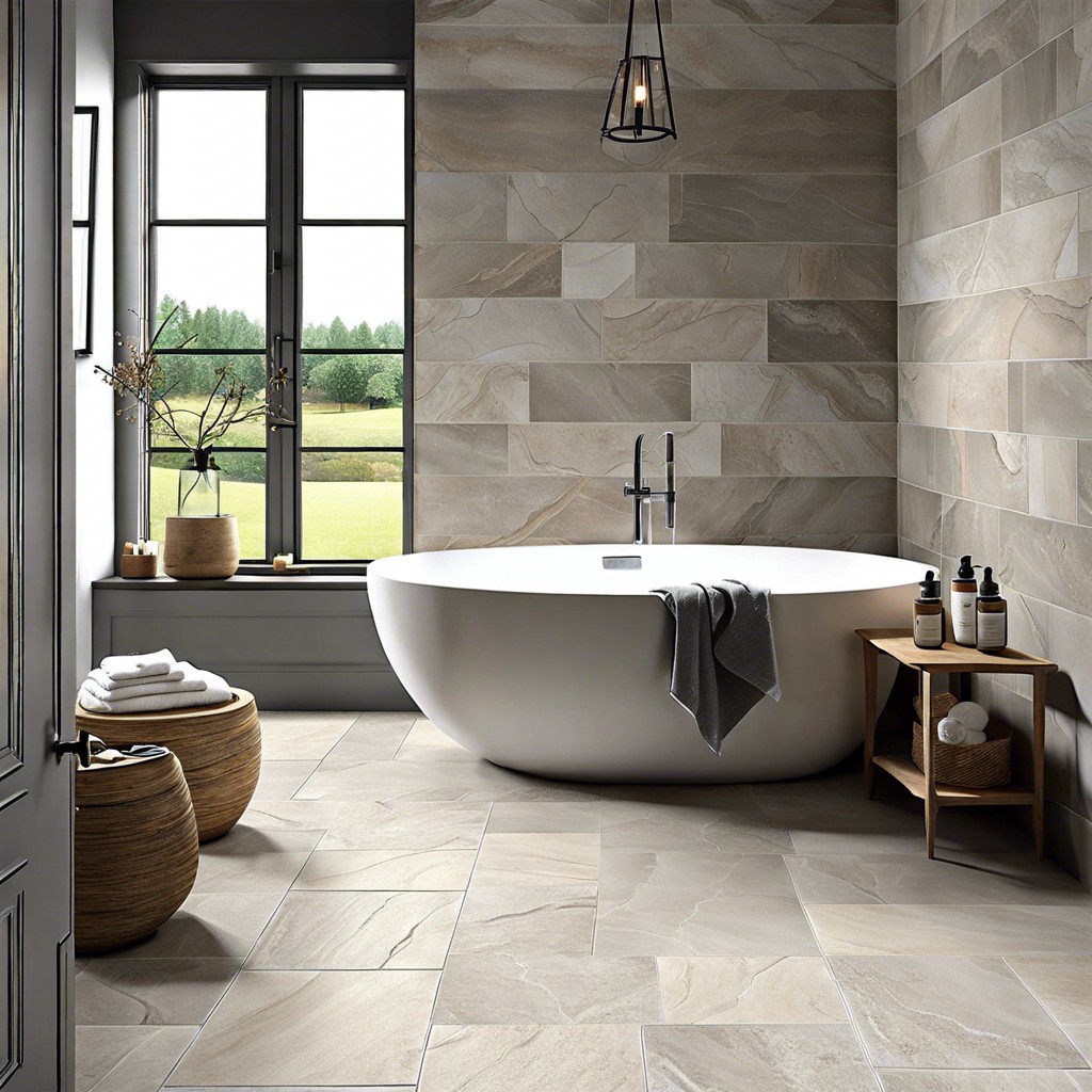 grey limestone tiles for a rustic touch