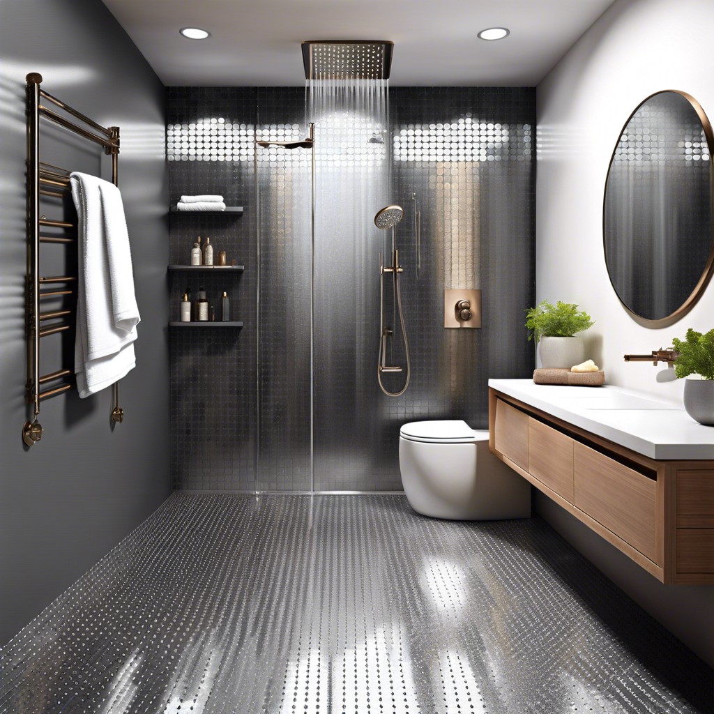 grey penny tiles with metallic inlays