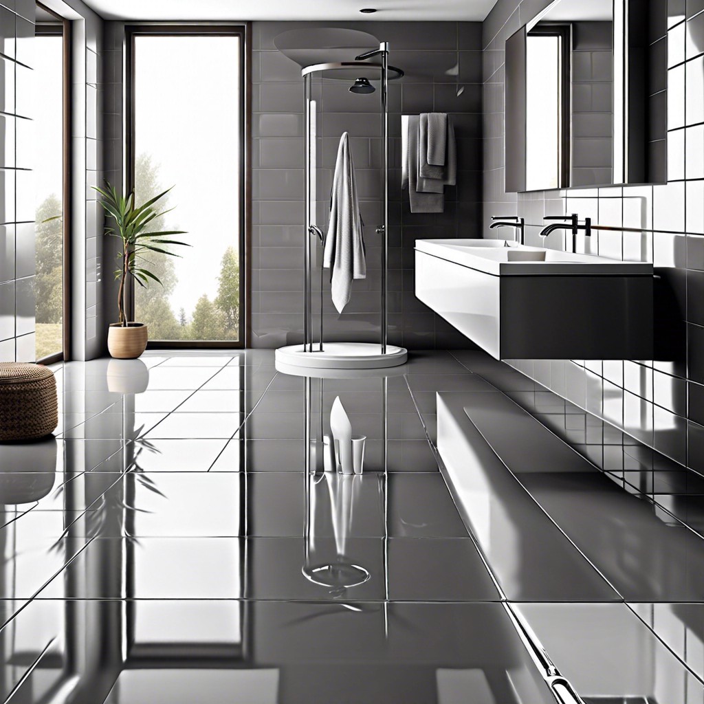 grey tiles with a glossy reflective surface