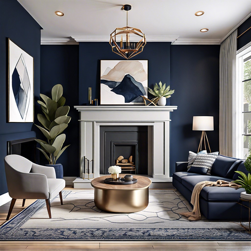 grey walls with navy blue accent wall
