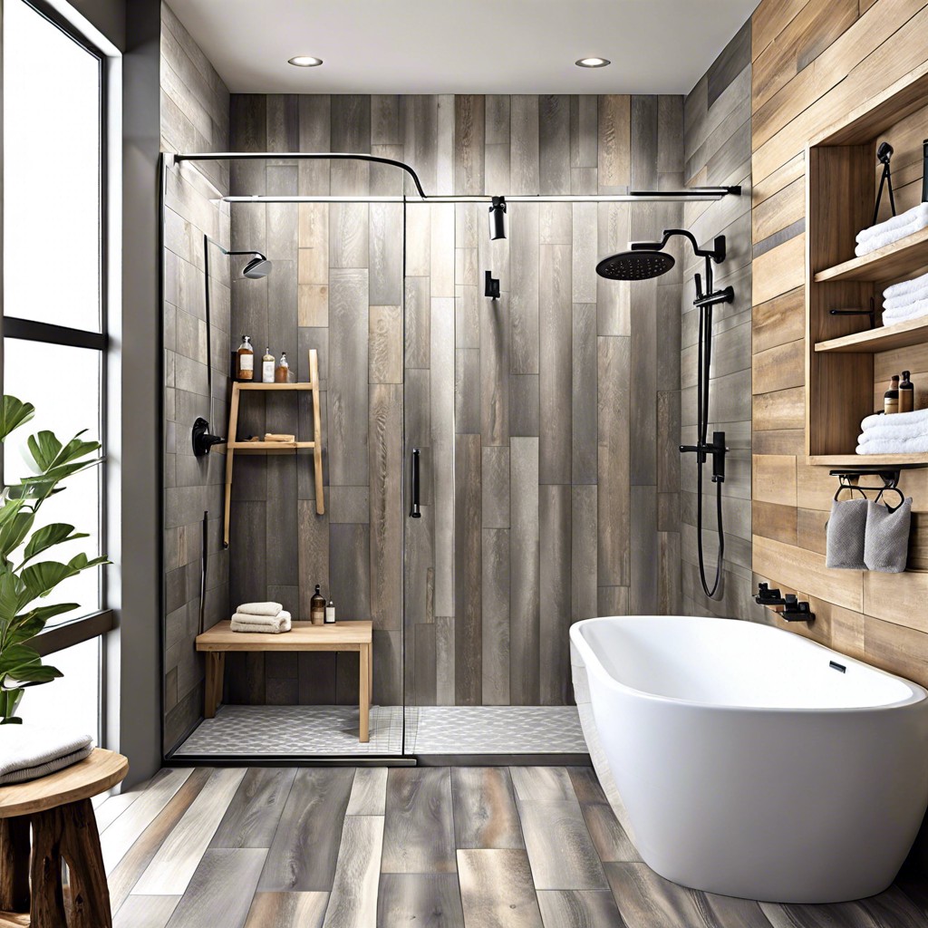 grey wood look tile for a rustic feel