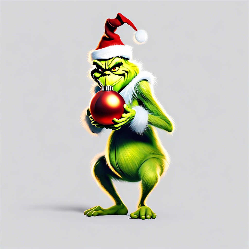 grinch holding a red ornament