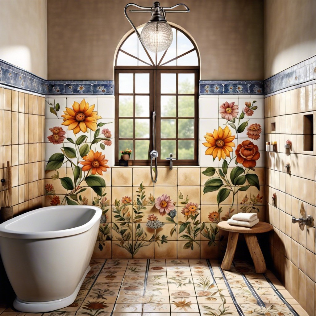 hand painted ceramic tiles with floral motifs