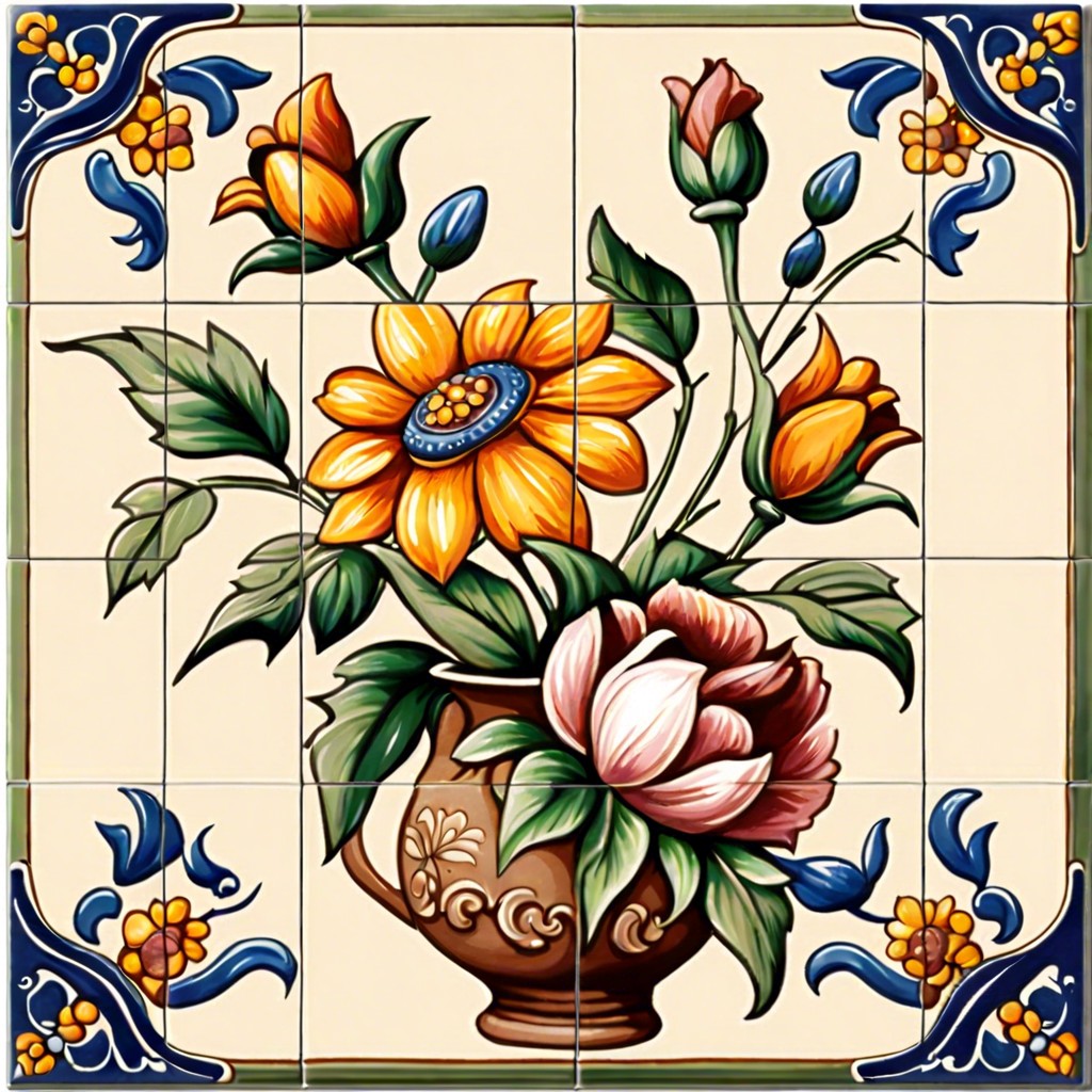 hand painted ceramic tiles with floral motifs