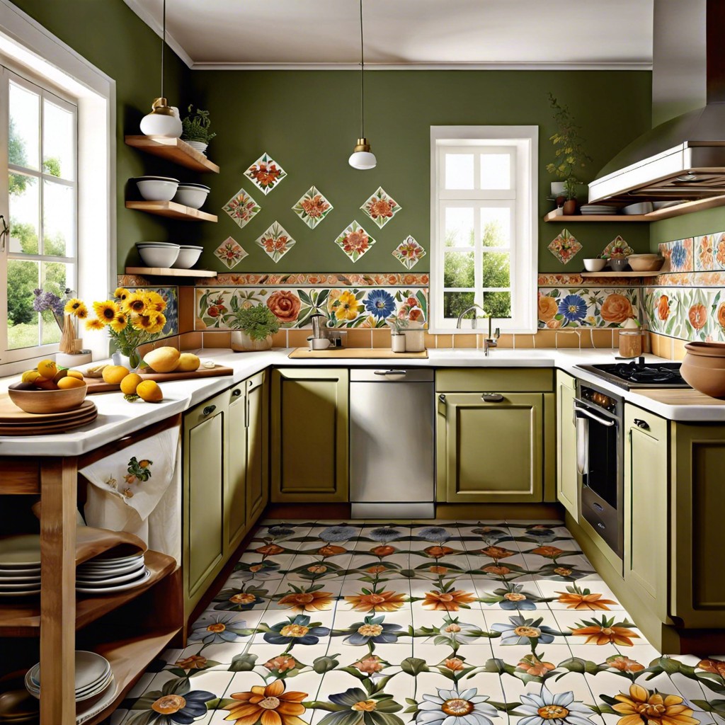 hand painted ceramic tiles with floral motifs