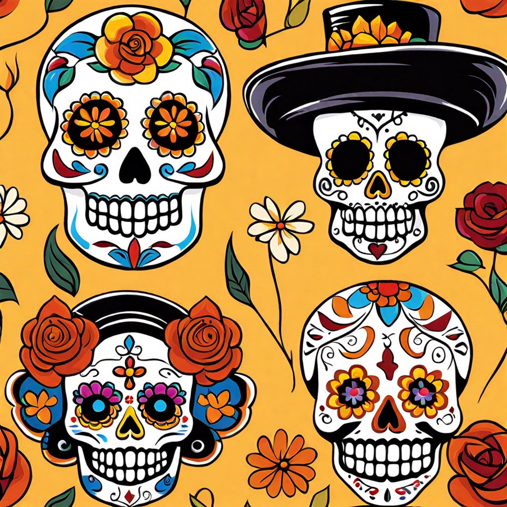 hand painted day of the dead themed tiles as backsplash accents