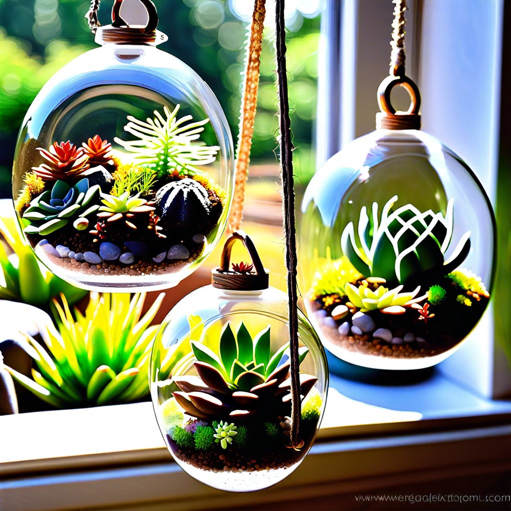 hanging terrariums with succulents