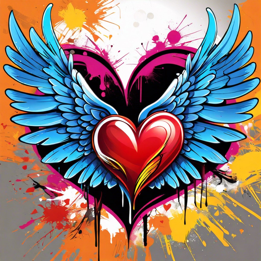 heart with wings in graffiti style