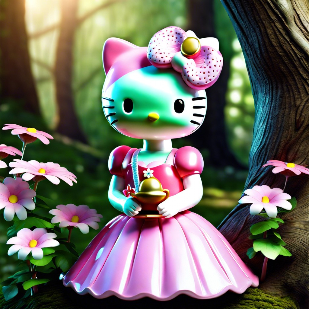 hello kitty as a fairy in a magical forest