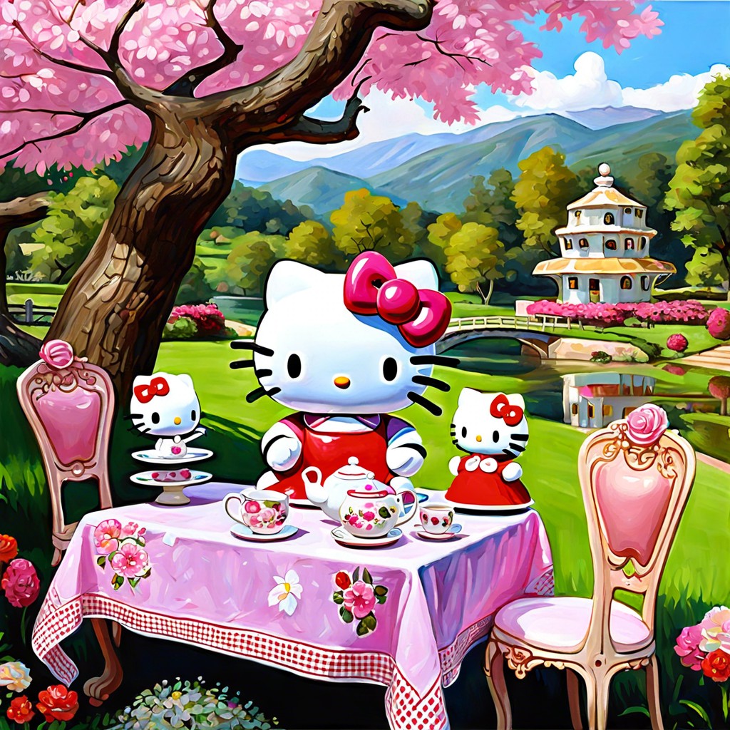 hello kitty at a tea party with friends