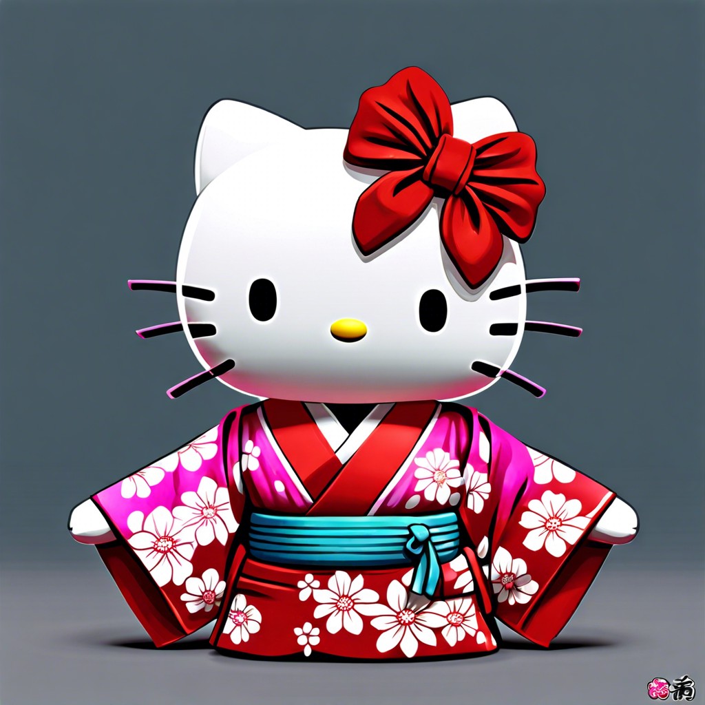 hello kitty in a kimono at cherry blossom viewing