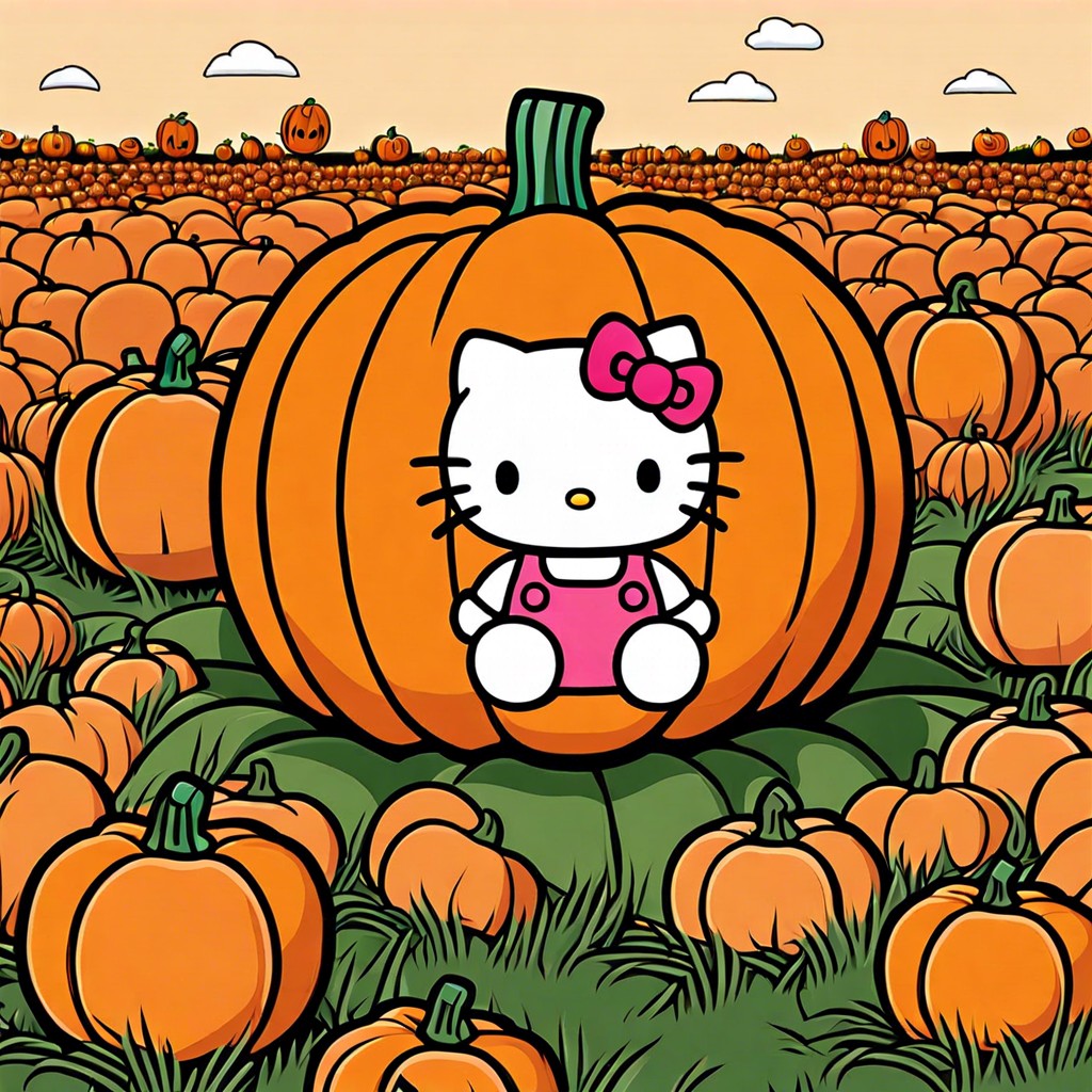 hello kitty in a pumpkin patch for halloween