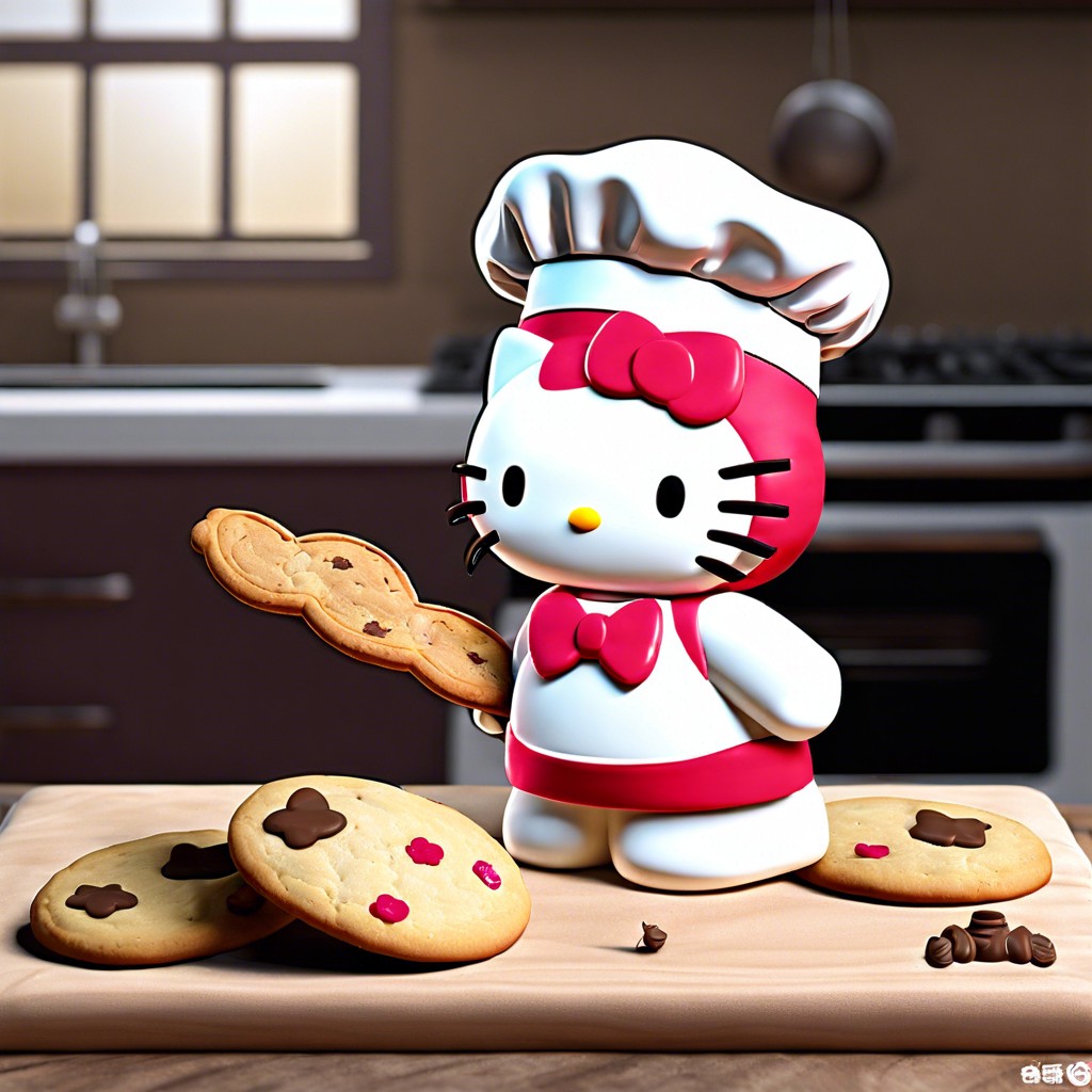 hello kitty wearing a chef hat baking cookies