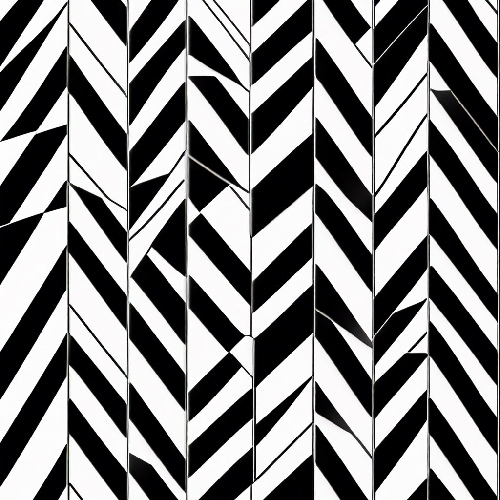 herringbone black and white tiles