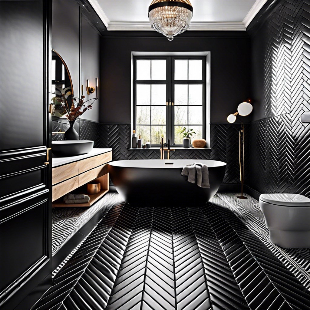 herringbone black tiles with underfloor heating