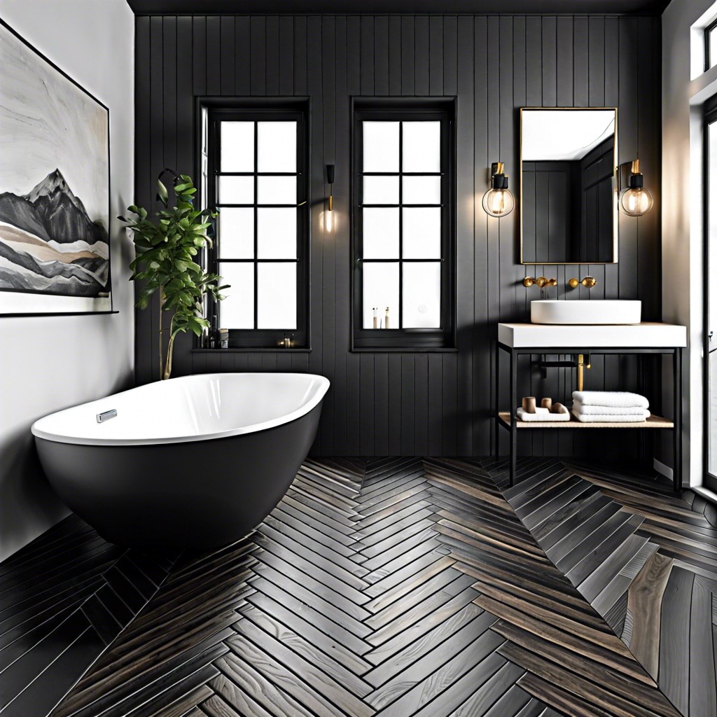 herringbone black wood floor