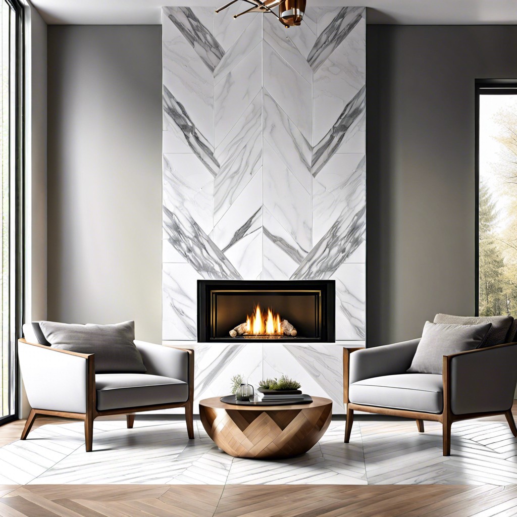 herringbone marble sleek classic look with white marble tiles laid in a herringbone pattern