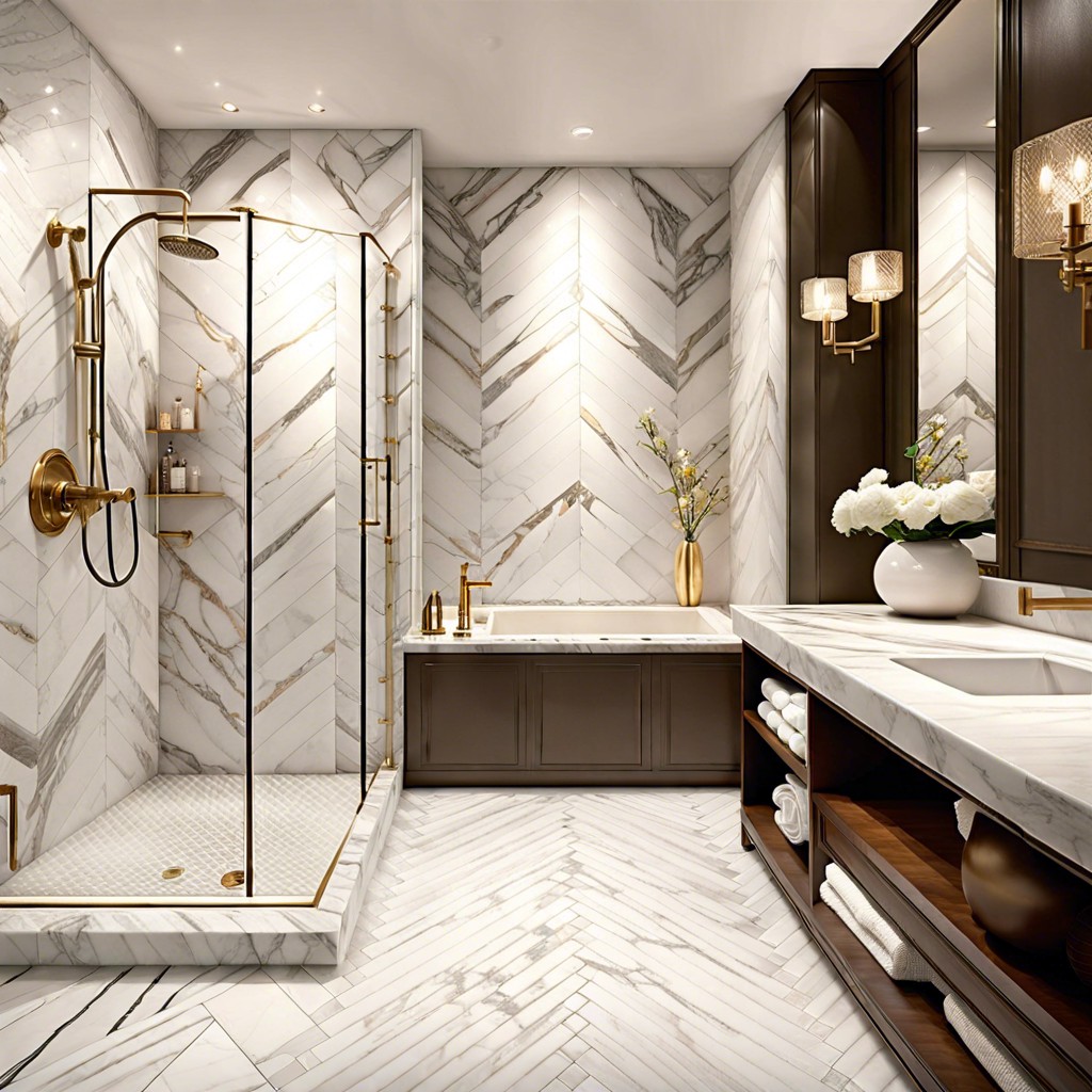 herringbone marble tile layout for classic elegance