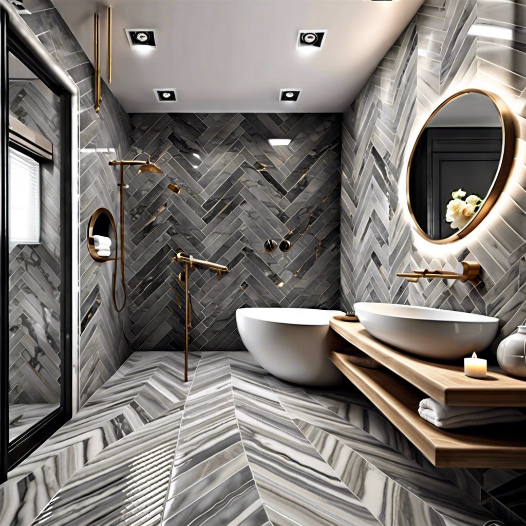 herringbone pattern gray marble tile