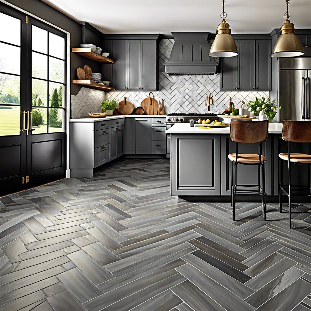 herringbone pattern in slate gray