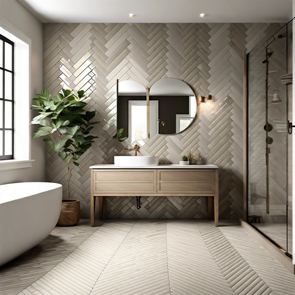 herringbone pattern tiles in a neutral color for a subtle elegance